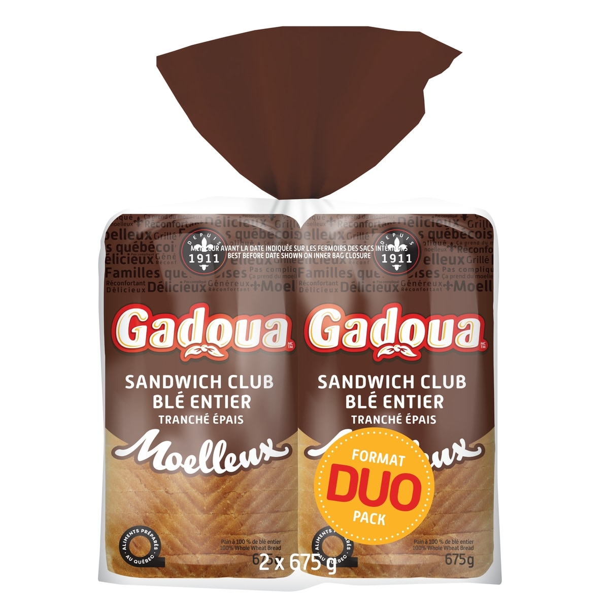 Gadoua Moelleux Thick Sliced Club Sandwich 100% Whole Wheat Bread 2x675.0 g, $0.44/100g