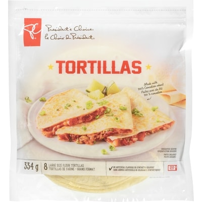 President's Choice Large Flour Tortillas 334 g, $1.19/100g