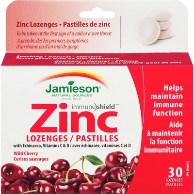 Jamieson Pastilles de zinc à saveur de cerise sauvage 30 ea, 0,37 $/1ch