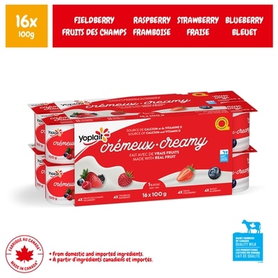 Yoplait Creamy 1% Smooth Traditional Yogurt Cups, Variety Pack with Real Fruit Puree 16x100.0 g, $0.52/100g