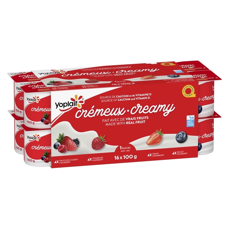 Creamy 1% Smooth Traditional Yogurt Cups, Variety Pack with Real Fruit Puree