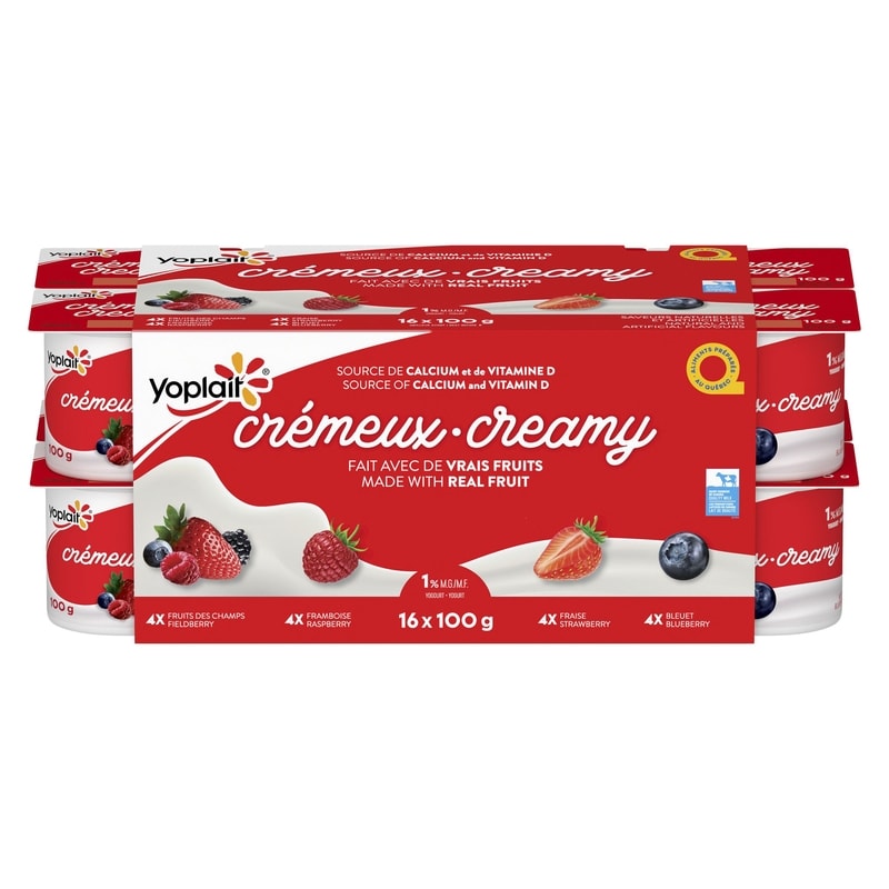 Creamy 1% Smooth Traditional Yogurt Cups, Variety Pack with Real Fruit Puree