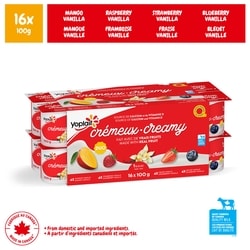 Yoplait Yogurt Creamy 1% Smooth Traditional Yogurt Cups Variety Pack, Mango-Vanilla, Rapberry-Vanilla, Strawberry-Vanilla, Blueberry-Vanilla 16x100.0 g, $0.50/100g