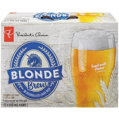 President's Choice Blonde Brew Dealcoholized Lager Beer 12x355.0 ml, $0.21/100ml