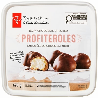 President's Choice Frozen Profiteroles Chocolate Enrobed 490 g, $3.06/100g