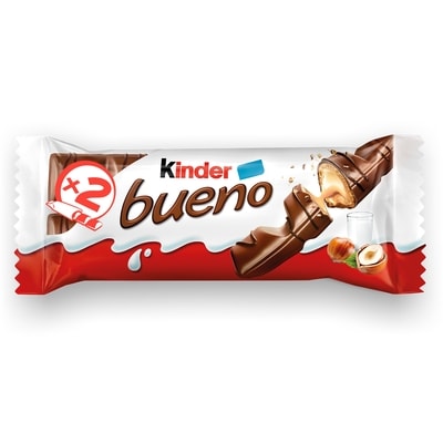Kinder BUENO barre de gaufrettes croustillantes enrobées de chocolat au lait, avec de la crème aux noisettes, 2 barres-gaufrettes emballées individuellement par paquet 43 g, 4,40 $/100g
