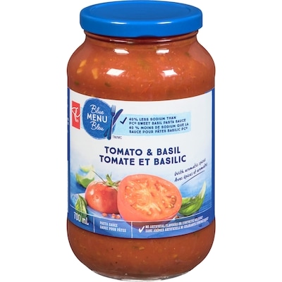 PC Blue Menu Tomato and Basil Pasta Sauce 700 ml, $0.61/100ml