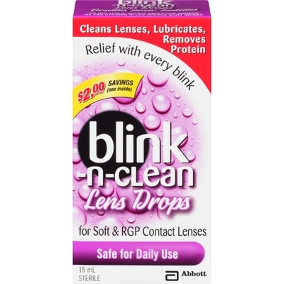 Blink Gouttes Blink-N-Clean pour verres de contact 15 ml, 66,27 $/100ml