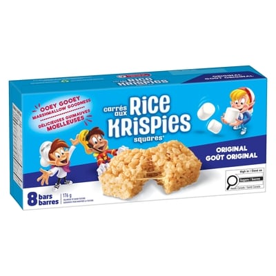 Kellogg’s Rice Krispies Barres Carrés aux Rice Krispies Goût original, 8 barres de céréales 176 g, 1,70 $/100g