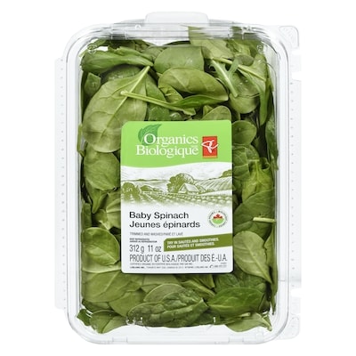 PC Organics Organics Baby Spinach 312 g, $2.56/100g