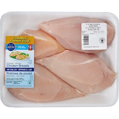 PC Blue Menu Air Chilled Chicken Breasts, Boneless, Skinless, Club Pack $19.82/1kg $8.99/1lb