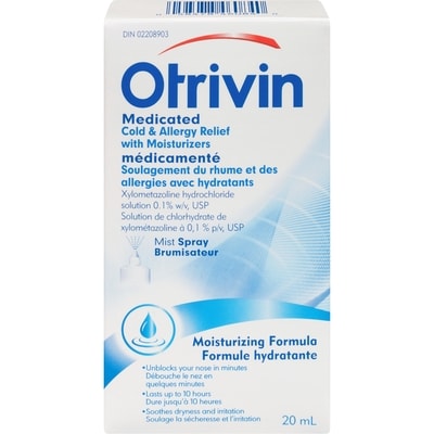 Otrivin Décongestionnant nasal en vaporisateur Rhume et allergies avec hydratants 20 ml, 67,45 $/100ml