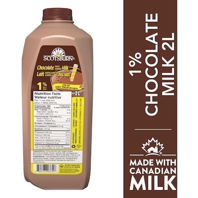 Scotsburn 1% Chocolate Partly Skimmed Milk 2 l, $0.32/100ml