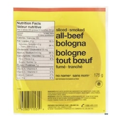No Name Bologna, Sliced All Beef 175 g, $17.14/1kg $1.71/100g