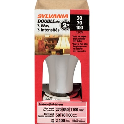 Sylvania Double Life 3 Way 30W/70W/100W Light Bulb, Soft White 1 ea, $6.00/1ea