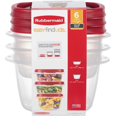 Rubbermaid Contenants de conservation alimentaire EasyFindLids, couvercles rouges, lot de 6 1 ea, 2,67 $/1ch