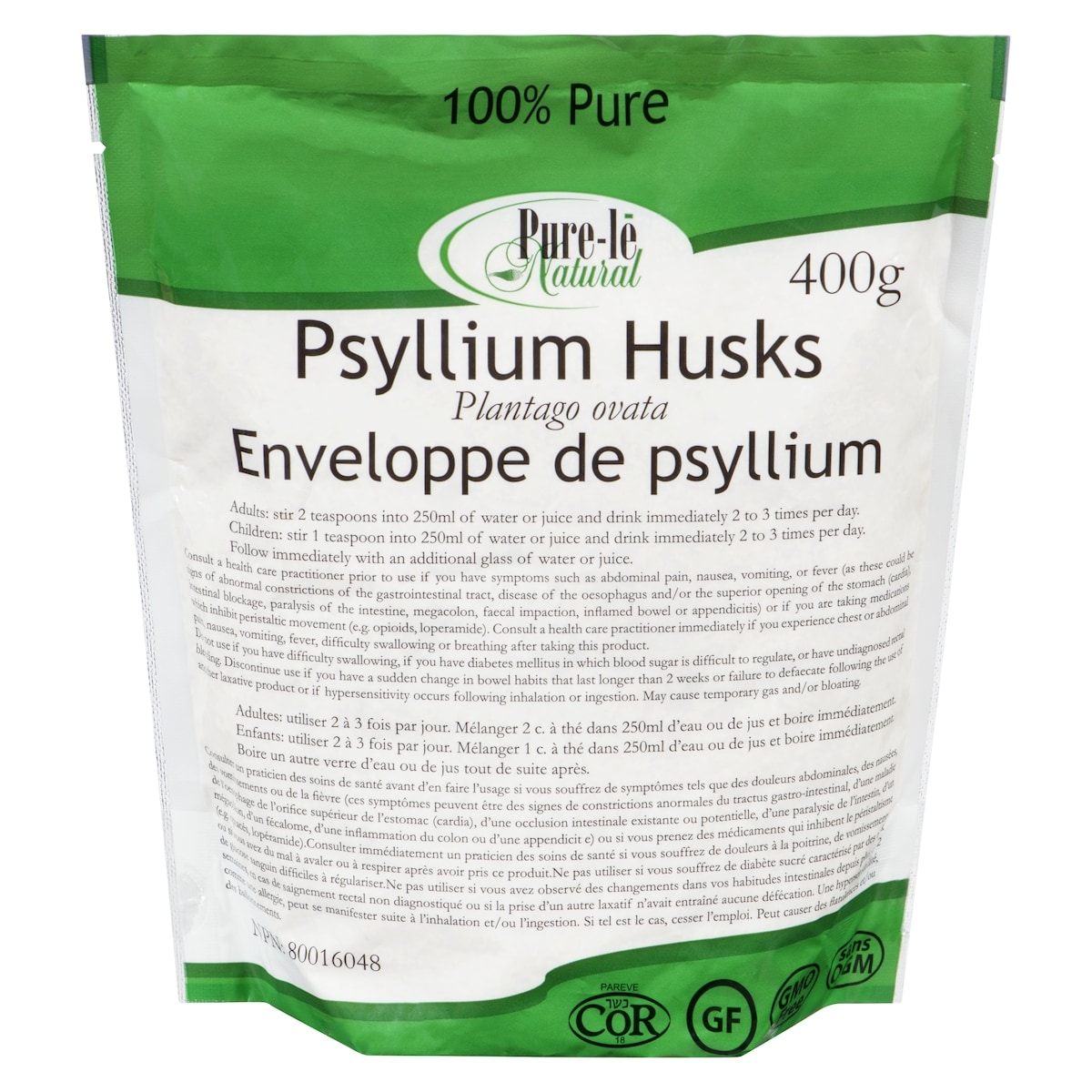 Pure Le Enveloppes de psyllium entier Pure-lé 400 g, 6,25 $/100g