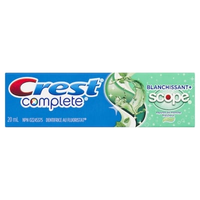 Crest Dentifrice blanchissant Complete+ Scope, Menthe fraîcheur 20 ml, 7,50 $/100ml