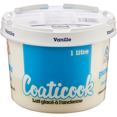 Coaticook lait glace vanille 1 l, 0,45 $/100ml
