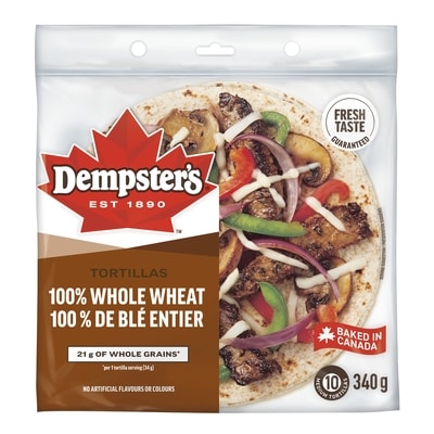 Dempster 100% Whole Wheat Medium Tortillas 340 g, $1.17/100g