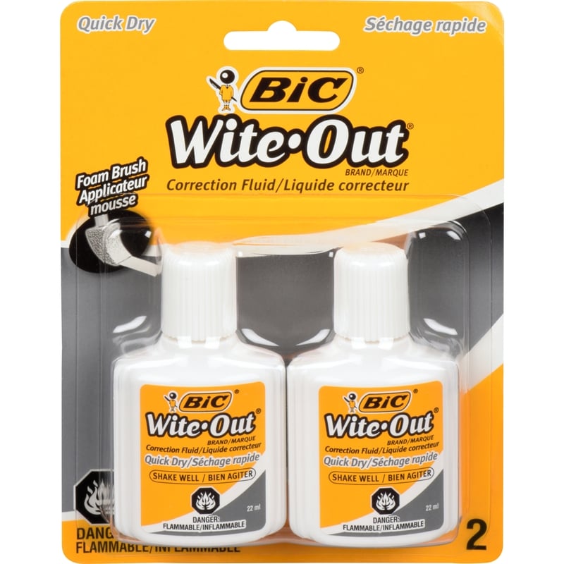 Wite-Out Brand Extra Coverage Correction Fluid, 22 ml, White, 2 Count