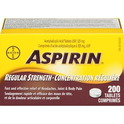 Aspirine Concentration régulière à 325 mg 200 ea, 0,10 $/1ch
