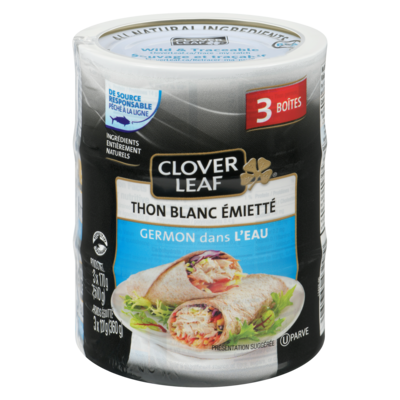 Clover Leaf Thon blanc émietté Germon dans l’eau 3x170.0 g, 2,06 $/100g