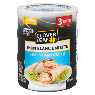 Clover Leaf Thon blanc émietté Germon dans l’eau 3x170.0 g, 2,06 $/100g