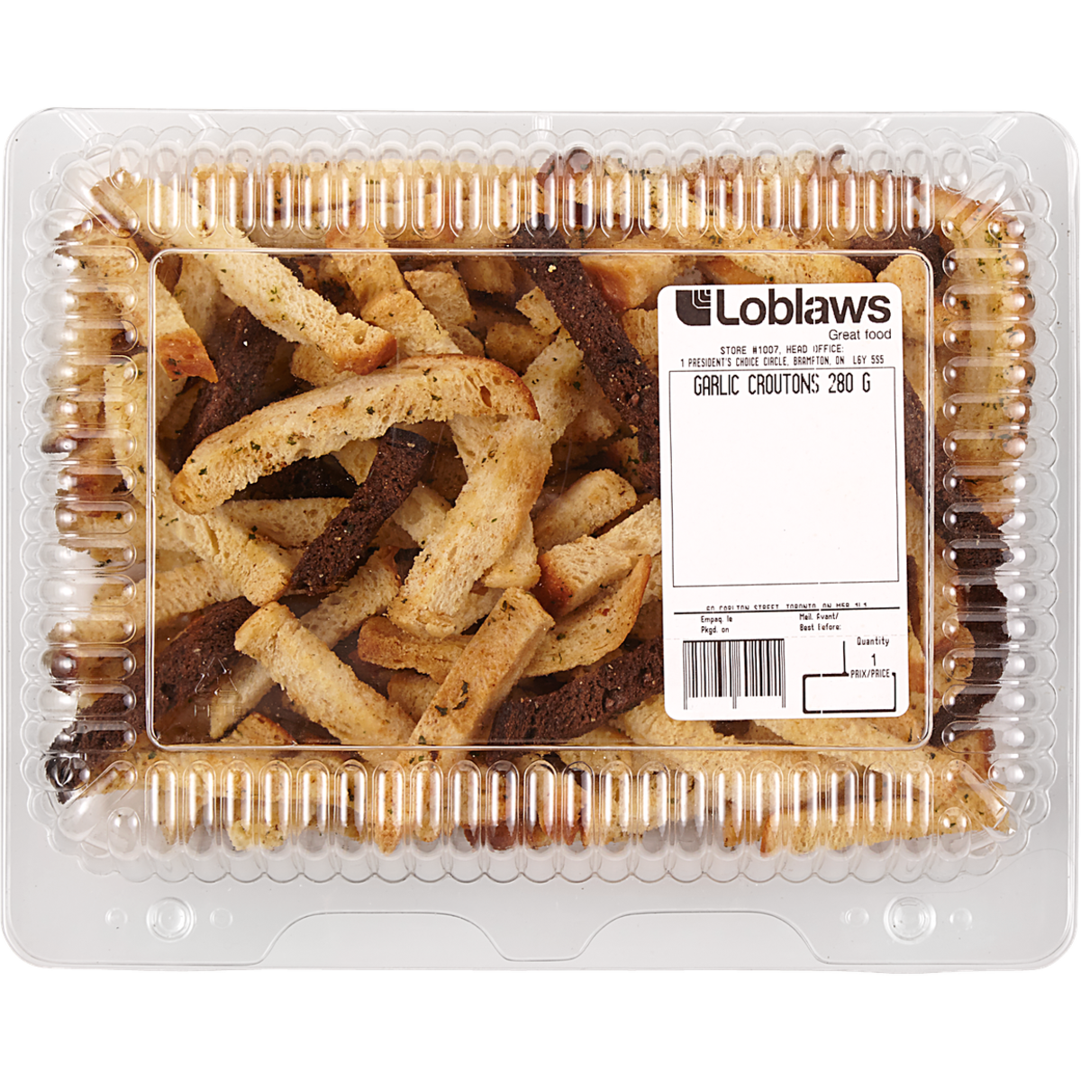 null Croûtons à l’ail 280 g, 1,18 $/100g