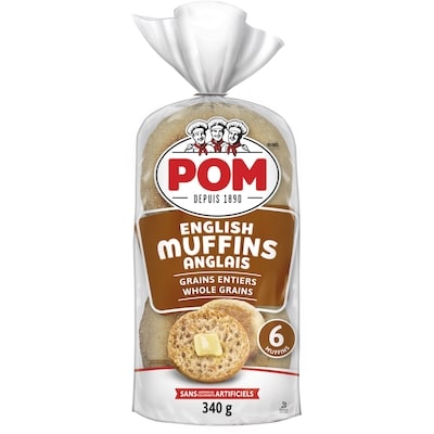 POM Whole Grains English Muffins 6 ea, $0.65/1ea