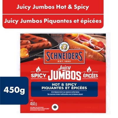 Schneiders Saucisses fumées épicées et piquantes Juicy Jumbos 450 g, 2,44 $/100g