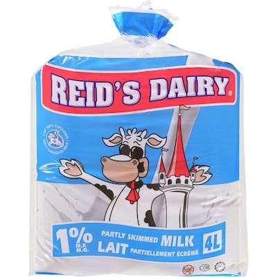 Reids 1% Low Fat Milk 4 l, $0.17/100ml
