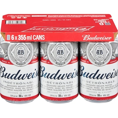 Budweiser Beer, Cans (ID required at pick-up) 6x355.0 ml, $0.61/100ml