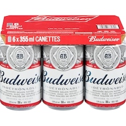 Budweiser Bière, canettes (Pièce d’identité requise au moment du ramassage) 6x355.0 ml, 0,68 $/100ml