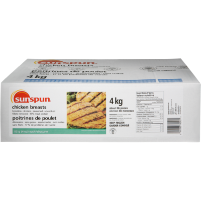 Sunspun Poitrines de poulet congelées 4 kg, 1,45 $/100g