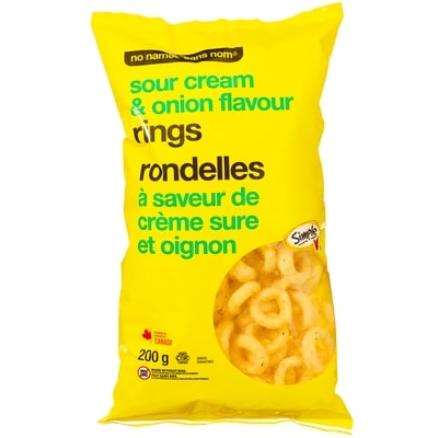 No Name Sour Cream and Onion Flavour Rings 200 g, $1.25/100g