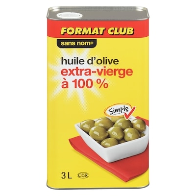 Sans Nom Huile d’olive extra-vierge à 100 %, format club 3 l, 1,07 $/100ml