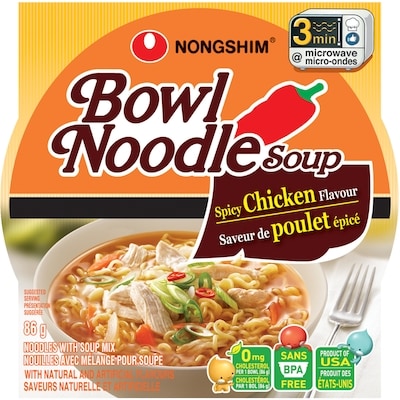 Nong Shim Bowl Noodle Soup Saveur de Poulet Épicé Nouilles avec Mélange pour Soupe 86 g, 1,85 $/100g