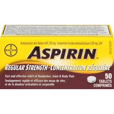 Aspirine Concentration régulière à 325 mg 50 ea, 0,16 $/1ch