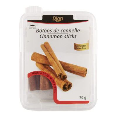 Dion Cannelle en bâtons, 3 po 70 g, 5,00 $/100g