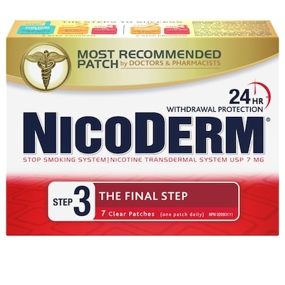 Nicoderm Timbres transdermiques transparents de nicotine Étape 3, 7 mg 7 ea, 6,00 $/1ch