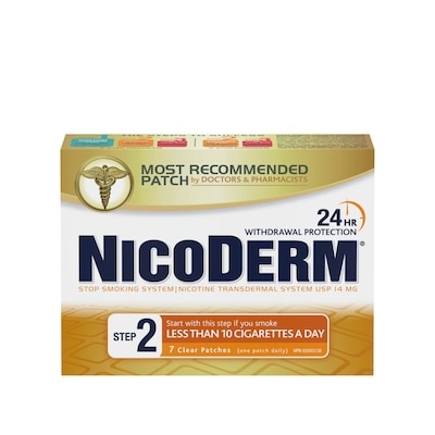 Nicoderm Timbres transdermiques transparents de nicotine Étape 2, 14 mg 7 ea, 6,00 $/1ch
