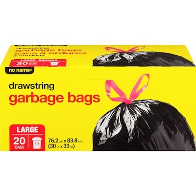 No Name Large Drawstring Garbage Bags 20 ea, $0.55/1ea