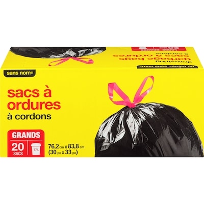 Sans Nom Sacs à ordures à cordons, grands 20 ea, 0,55 $/1ch