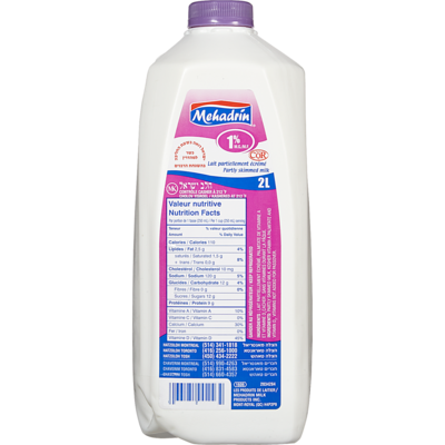 Mehadrin Lait 1 % casher 2 l, 0,32 $/100ml