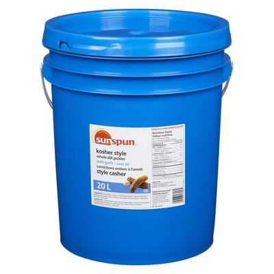 Sunspun Cornichons entiers à l’aneth avec ail style casher 20 l, 0,24 $/100ml