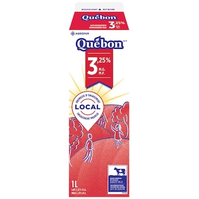 QUÉBON 3.25% MF  Lait homogénéisé 1 l, 0,24 $/100ml