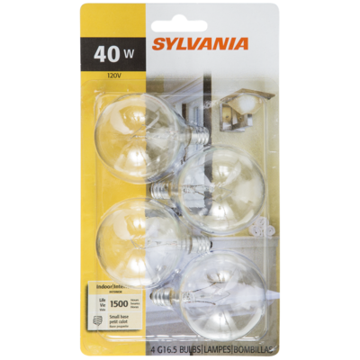 Sylvania G16.5 Globe 40W Light Bulbs, Clear 4 ea, $1.38/1ea