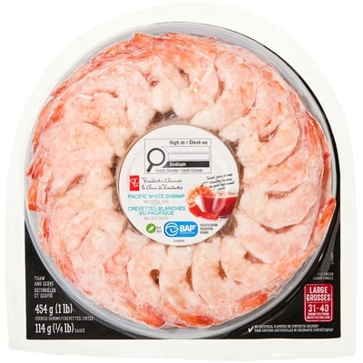 President's Choice Pacific White Shrimp Platter with Mild Cocktail Sauce 454 g, $4.19/100g