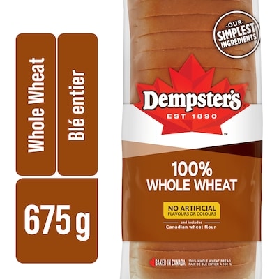 Dempster 100% Whole Wheat Bread 675 g, $0.64/100g